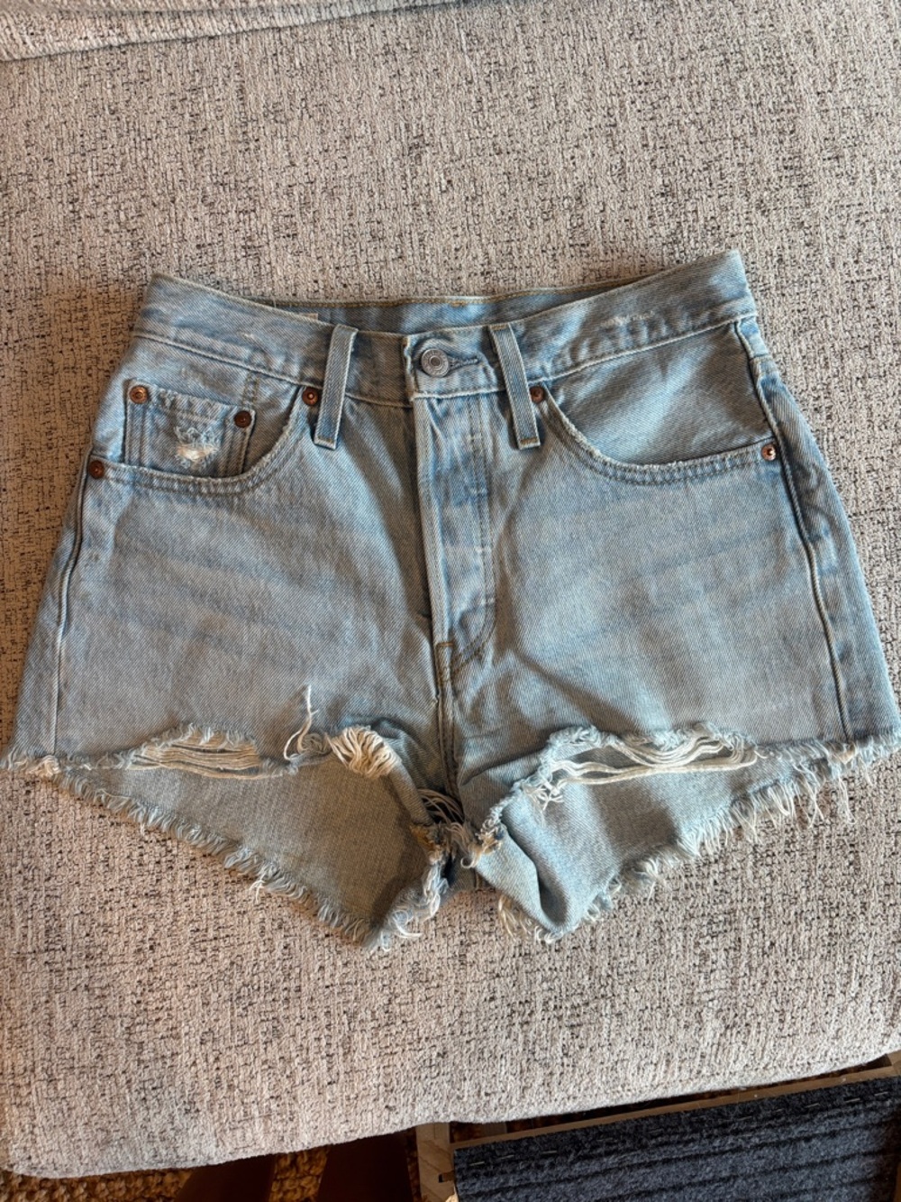 Levi's Light Blue Frayed Denim Shorts